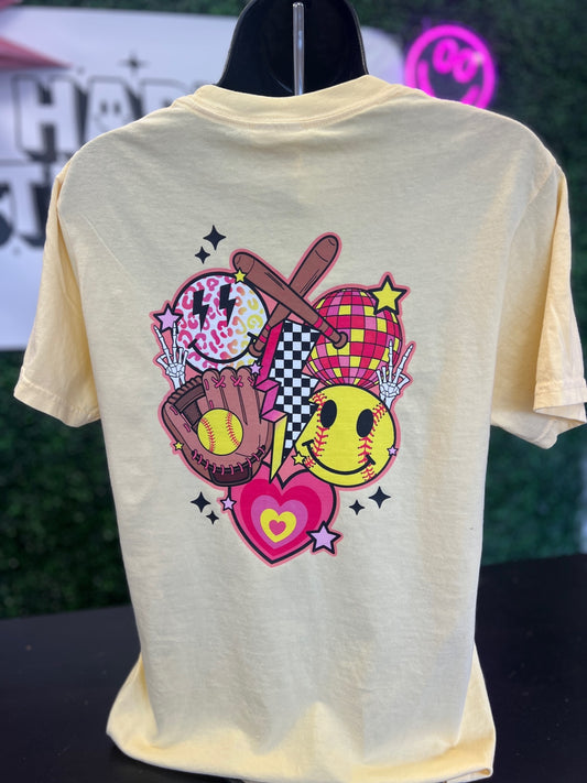 Softball Groovy Smiley CC Tee