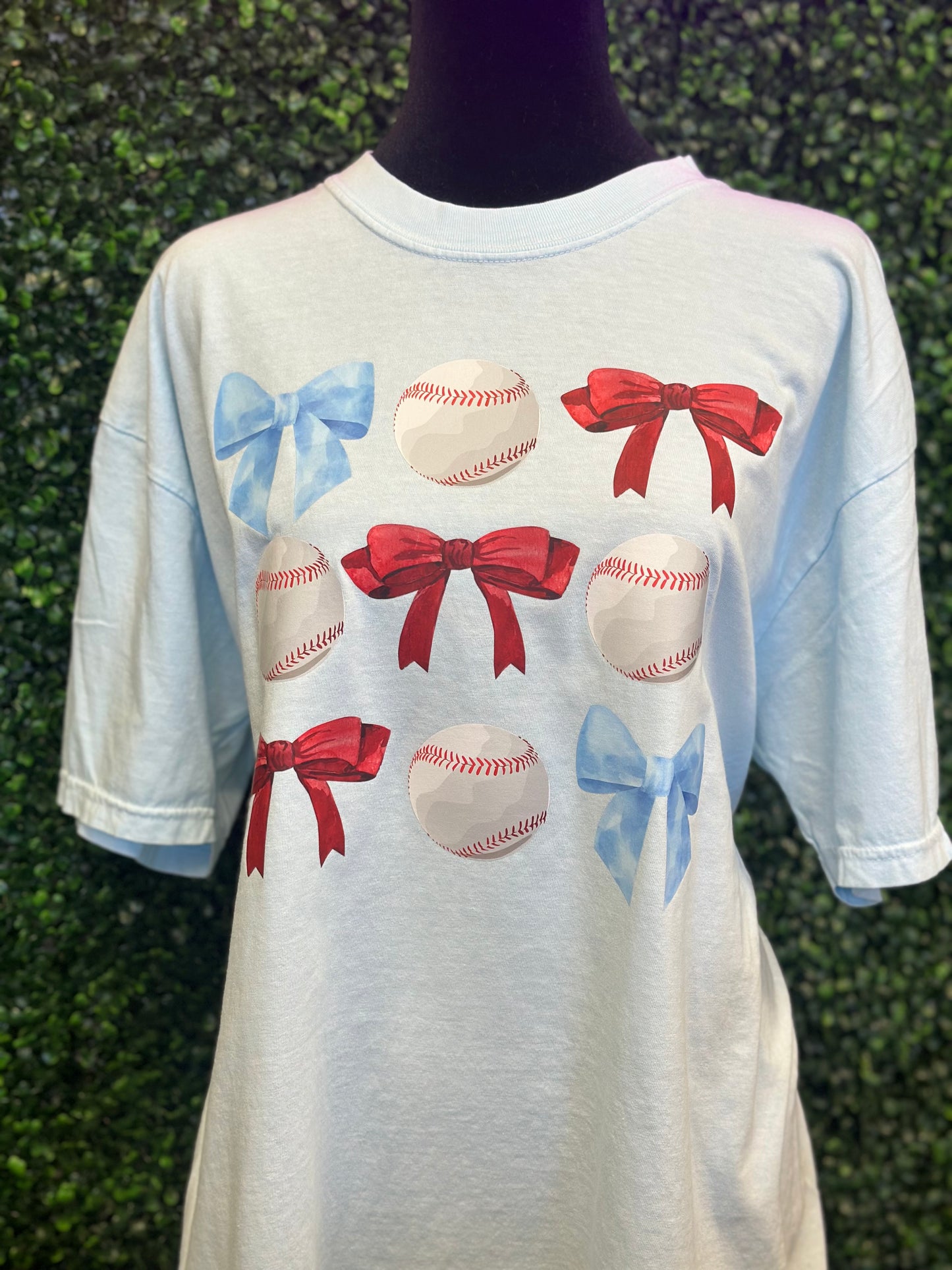 Red and Light Blue Bows with Baseballs